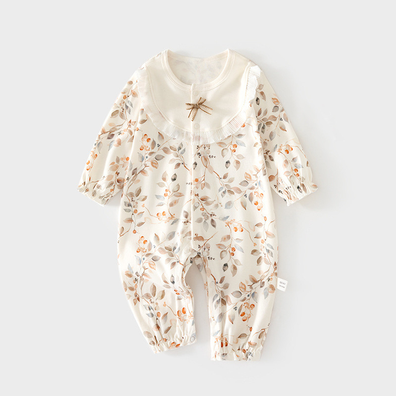 มีนาคม-December เด็กผ้าฝ้ายแท้แขนยาวการ์ตูนพิมพ์ Jumpsuit เด็กผู้หญิงไม่มีกระดูกฤดูใบไม้ผลิฤดูใบไม้ร