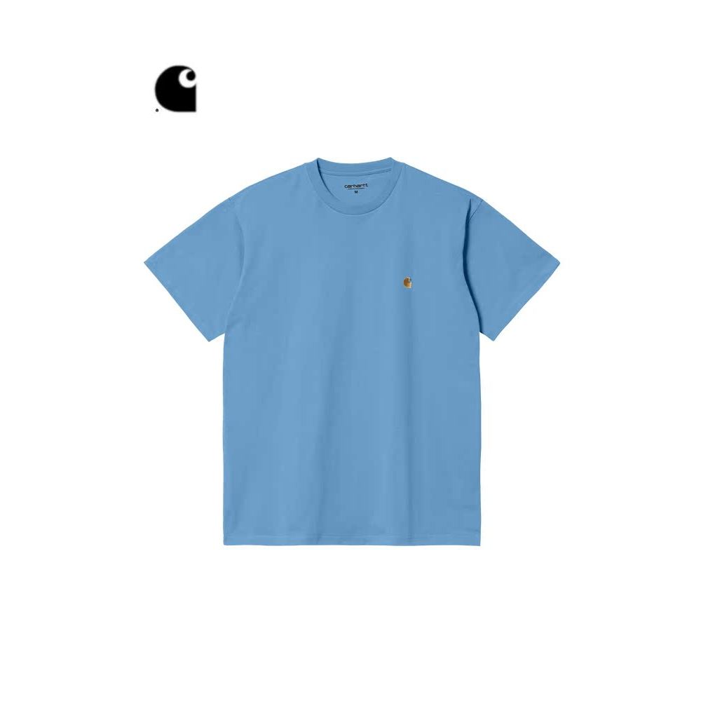 Carhartt WIP เสื้อยืดแขนสั้น ออกแบบคลาสสิก โลโก้ทองปักรอบคอมากความเหมาะสมสำหรับผู้ชายในฤดูใบไม้ผลิแล