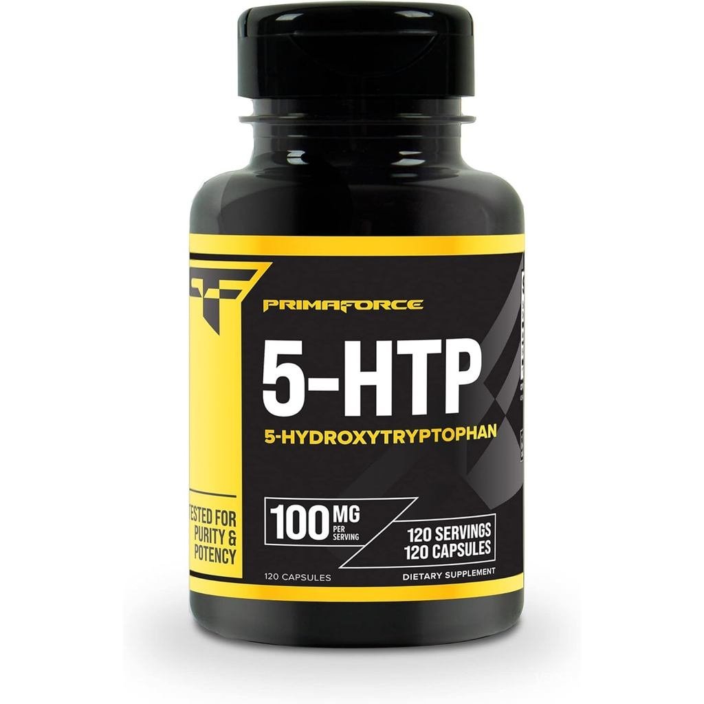 อาหารเสริม Primaforce 5-HTP 100mg, 120 แคปซูล, 100mg ต่อเสิร์ฟ, 5-Hydroxytryptophan