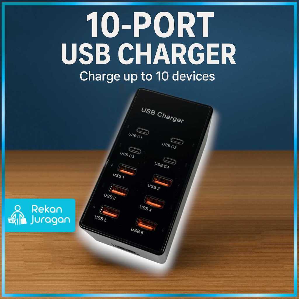USB Hub Charger 10 Multi Port Type C 5V/2.4A 60W EU Plug - YC-A6