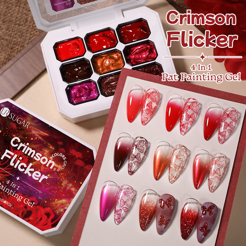 UR SUGAR 4 IN 1 Pat Ombre เจลโปแลนด์คริสต์มาสสีแดงสะท้อนแสง Easy Gradient ภาพวาดเจลสําหรับ DIY ฝรั่ง