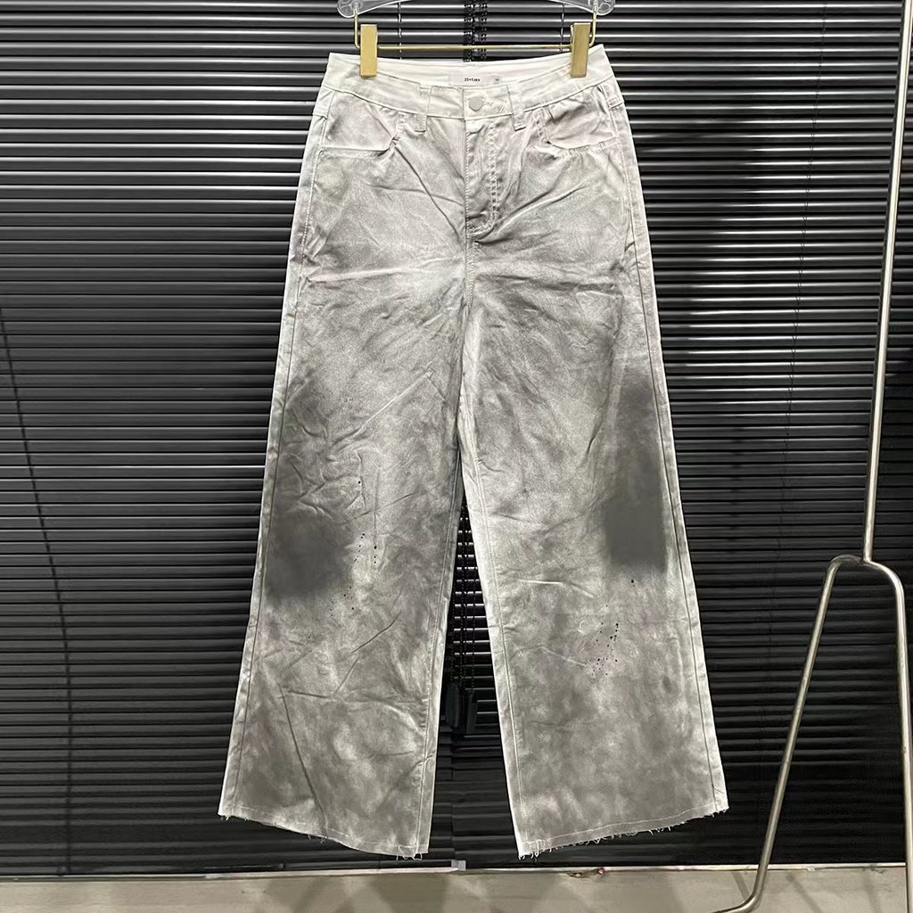 FZLV 2024New Year's Dirty Vintage Casual Pants for Women High Street Retro Pleated Straight Wide-Leg