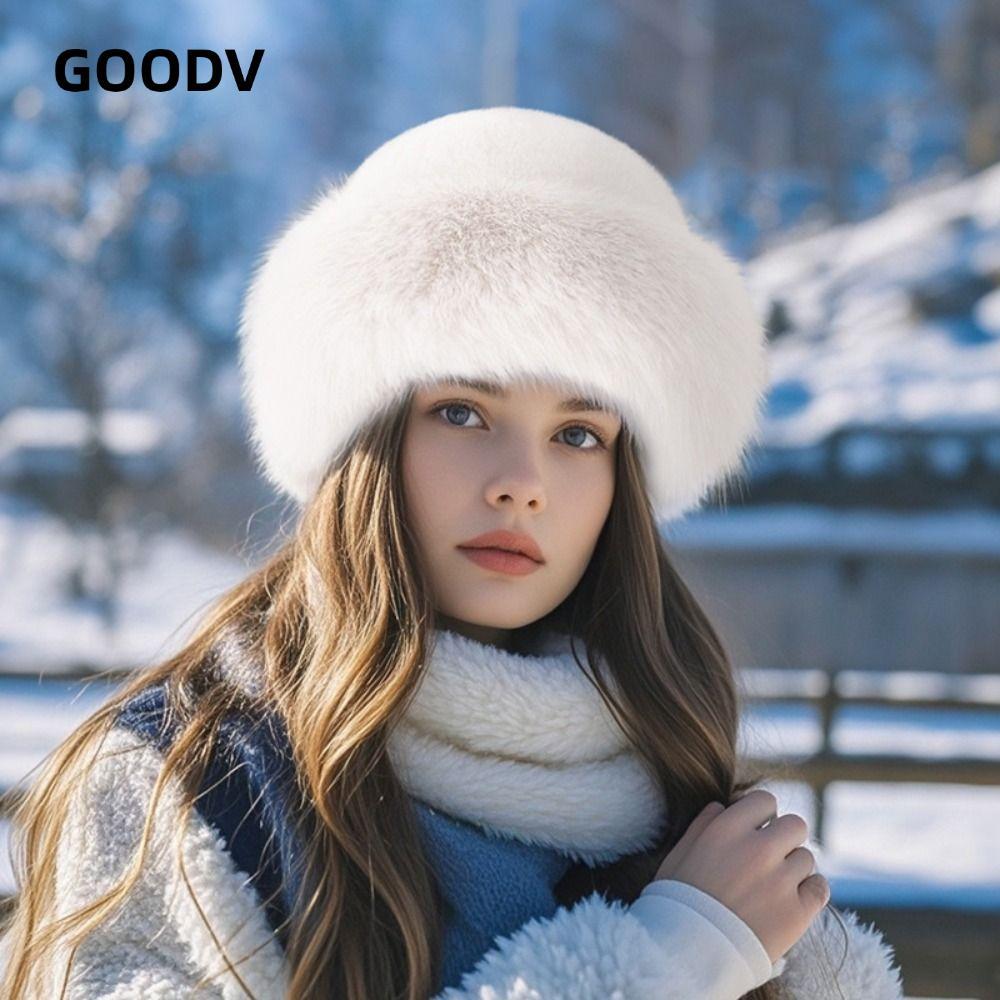 GOODV Plush Bucket Hat, Faux Fur Thicken Fluffy Fur Bucket Hat, Chrismas Winter Warm Windproof Soft 