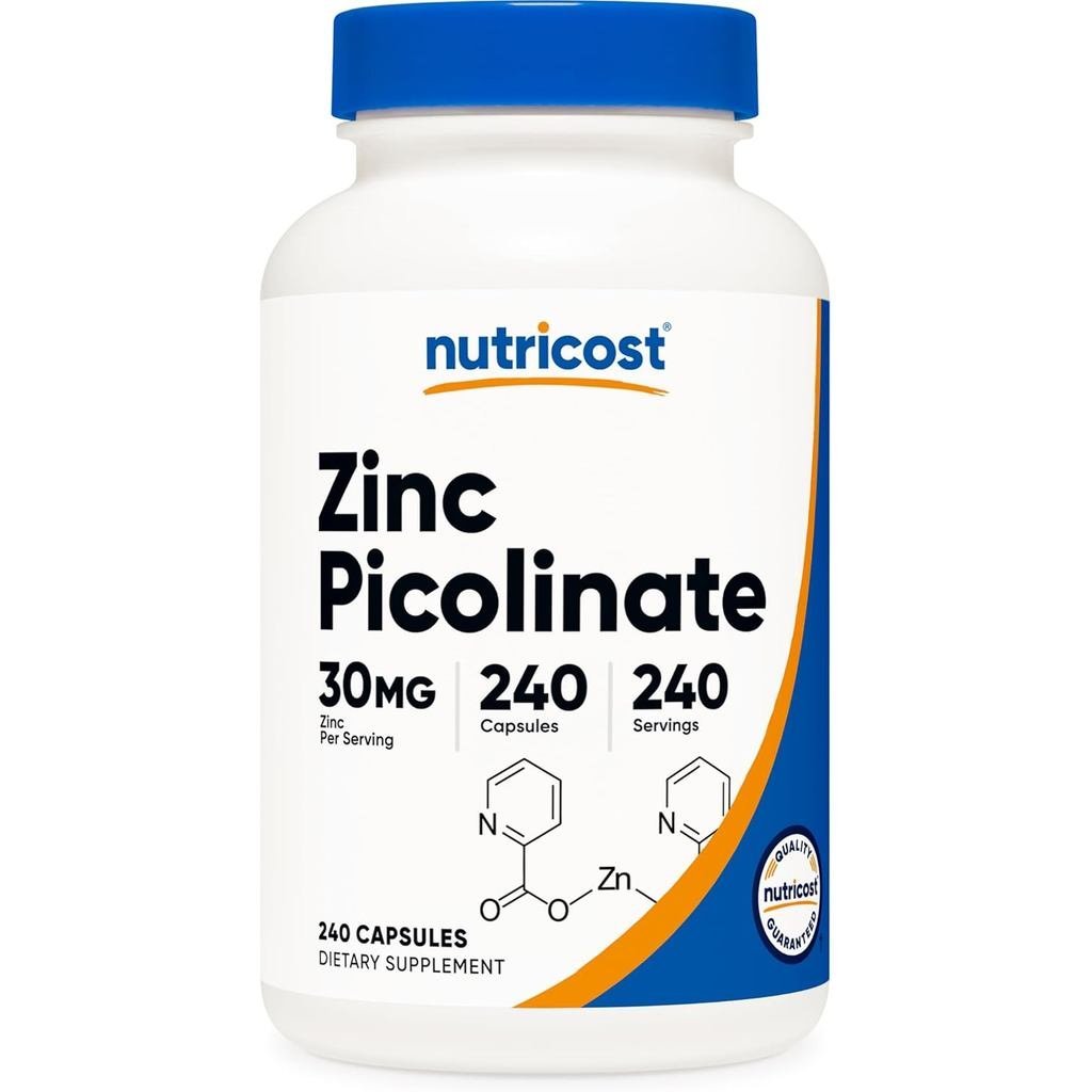 Nutricot Zinc Picolinate 30mg, 240 แคปซูล – ปราศจากกลูเตนและไม่ใช่จีเอ็มโอ – โปรปัง
