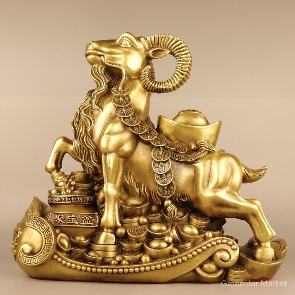 ทองเหลือง Ruyi Cornucopia แกะเครื่องประดับทองแดง Zodiac Ingot แกะ Home Office Shop ตกแต่งหัตถกรรมของ
