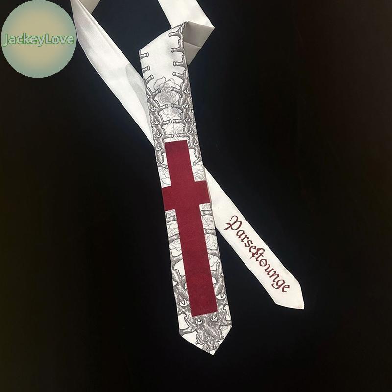 JackeyLovezz Gothic Kawaii Elegant ผู้ชายเนคไทสําหรับ Man อะนิเมะ Y2k Tie พิมพ์ Lolita คอสเพลย์ Punk