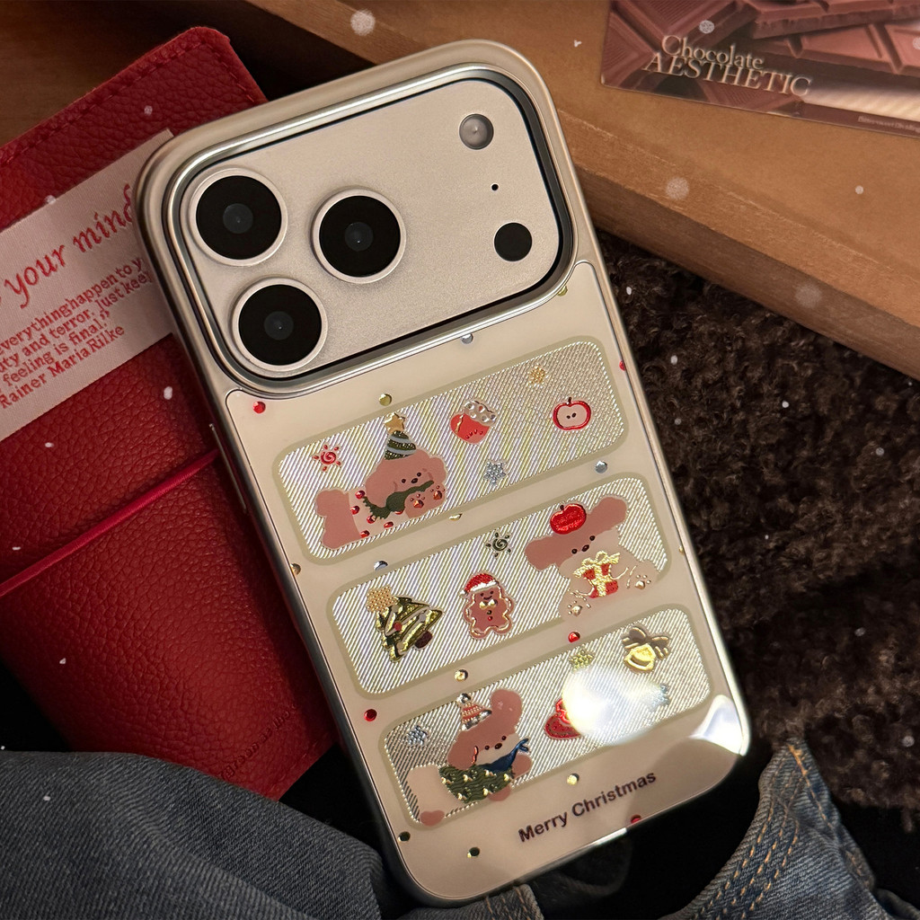 Electroplated Window Christmas Puppy ป้องกันเคสโทรศัพท์เหมาะสําหรับ TPU สําหรับ iPhone XR 11 12 13 14 15 16 17Pro Max Plus