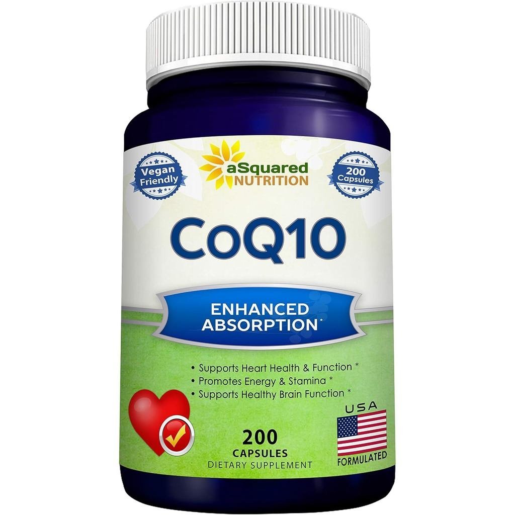 ASquared Nutrition CoQ10 (400mg Max Strength, 200 แคปซูล) - ผงโคเอ็นไซม์มังสวิรัติดูดซึมสูง - ยาเสริ