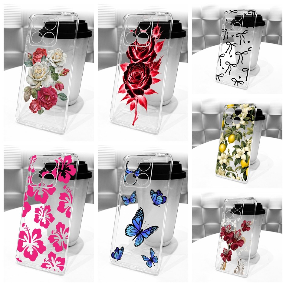 ปลอกโปร่งใสสําหรับ Honor X5b GFY-LX2 / X5b Plus GFY-LX2P กรณีใหม่สไตล์ดอกไม้ผีเสื้อนุ่มบางเฉียบ TPU 