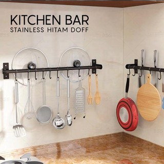 Kitchen bar hitam doff 60cm 80cm 100cm single double gantungan rak dapur pisau panci stainless BOX