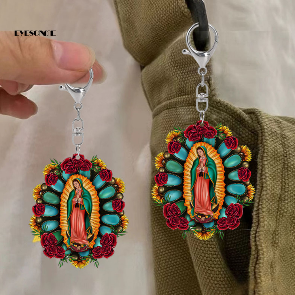 EYES พวงกุญแจตกแต่งจิตวิญญาณ Lady of Guadalupe พวงกุญแจ Lady of Guadalupe พวงกุญแจอะคริลิคพร้อมโซ่แข