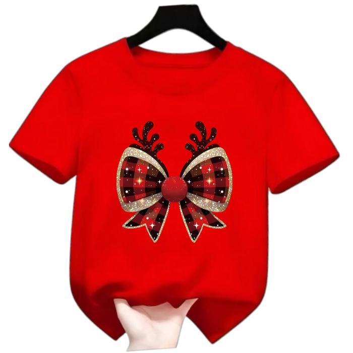 เสื้อยืดลายริบบิ้นคริสต์มาสสำหรับเด็กผู้หญิง // เสื้อคริสต์มาสพร้อมลายริบบิ้นสำหรับเด็กผู้หญิงอายุ 1-10 ปี