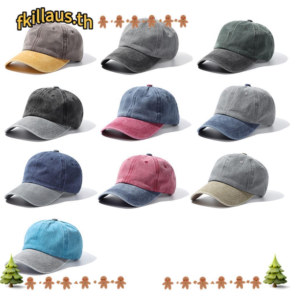 FKILLAUS Distressed Faded Caps แฟชั่นปรับ Vintage WASHED DENIM Cap