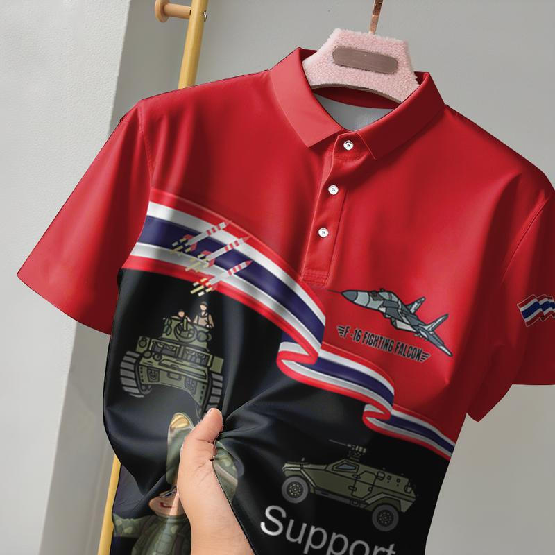 เสื้อโปโลนักสู้ F-16 ของประเทศไทย เหมาะสำหรับผู้ชาย ชุดเสื้อผ้าความสงบของประเทศไทย ลำลอง ใส่สบาย เสื
