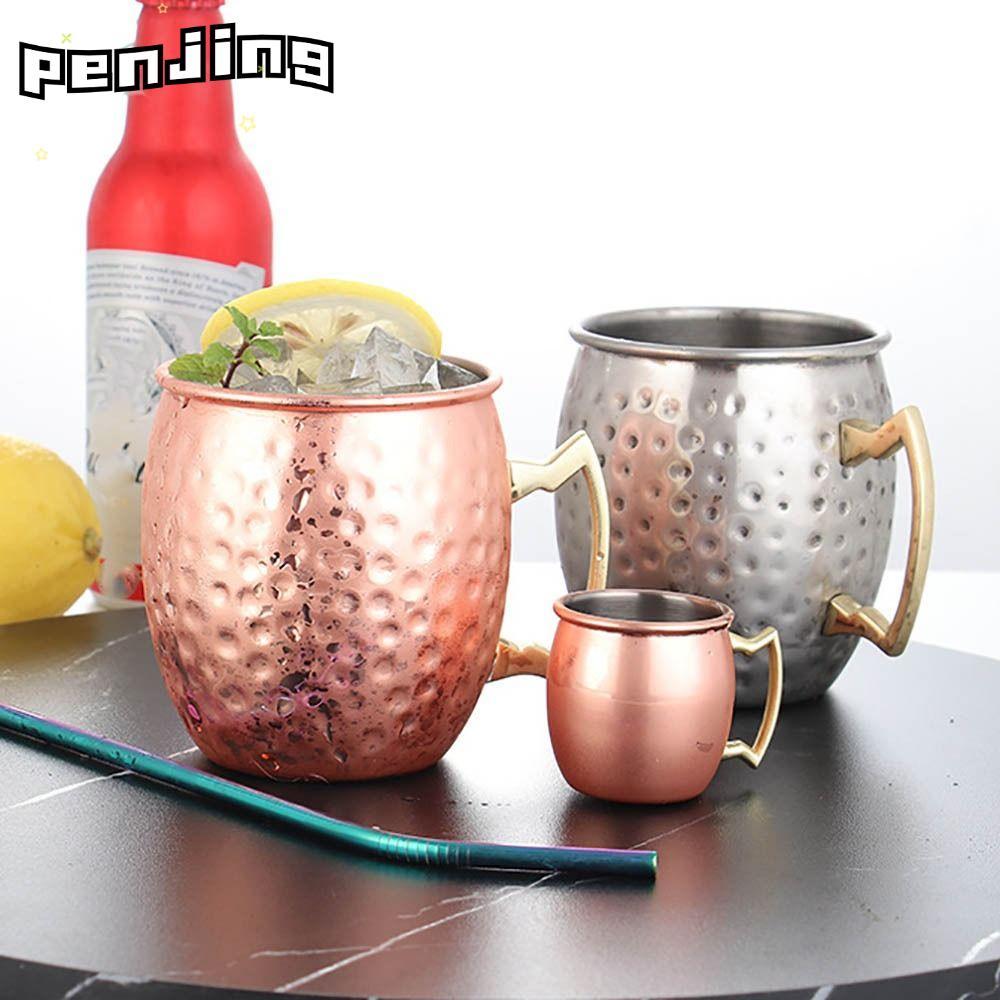 PENJING ถ้วยทองแดงบริสุทธิ์, 500ml Moscow Mule ถ้วยแก้ว,พร้อมที่จับโลดที่แข็งแกร่งหนาค้อนแปรงลักษณะ 