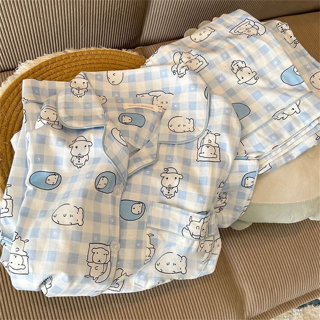 ชุดนอนแขนยาวสำหรับผู้หญิง พิมพ์ลายสุนัข Ganadi น่ารักสำหรับการใช้งานในบ้าน