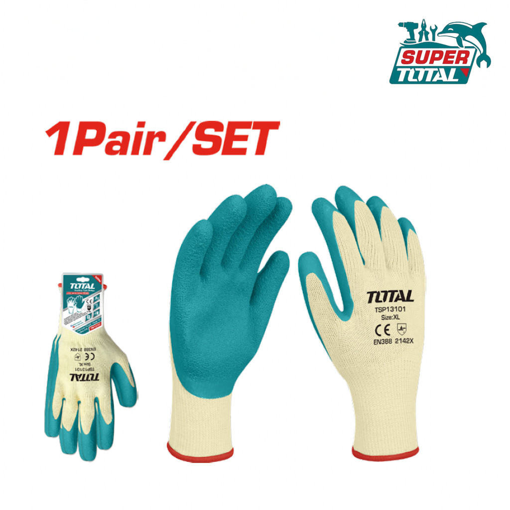 [ TOTAL ] (TSP13101) Latex Gloves | 1 Pair/Set | XL Size | Latex + Cotton + Polyester