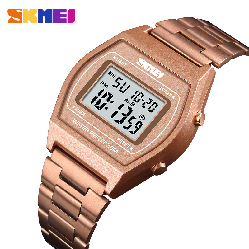 SKMEI 1328 นาฬิกาข้อมือดิจิตอล สายสเตนเลส กันน้ำ 30M ไฟ EL จับเวลา นาฬิกาปลุก แสดงวันที่ วันในสัปดาห์ ระบบ 12/24 ชั่วโมง ชุดของขวัญพร้อมสร้อยข้อมือและกล่อง