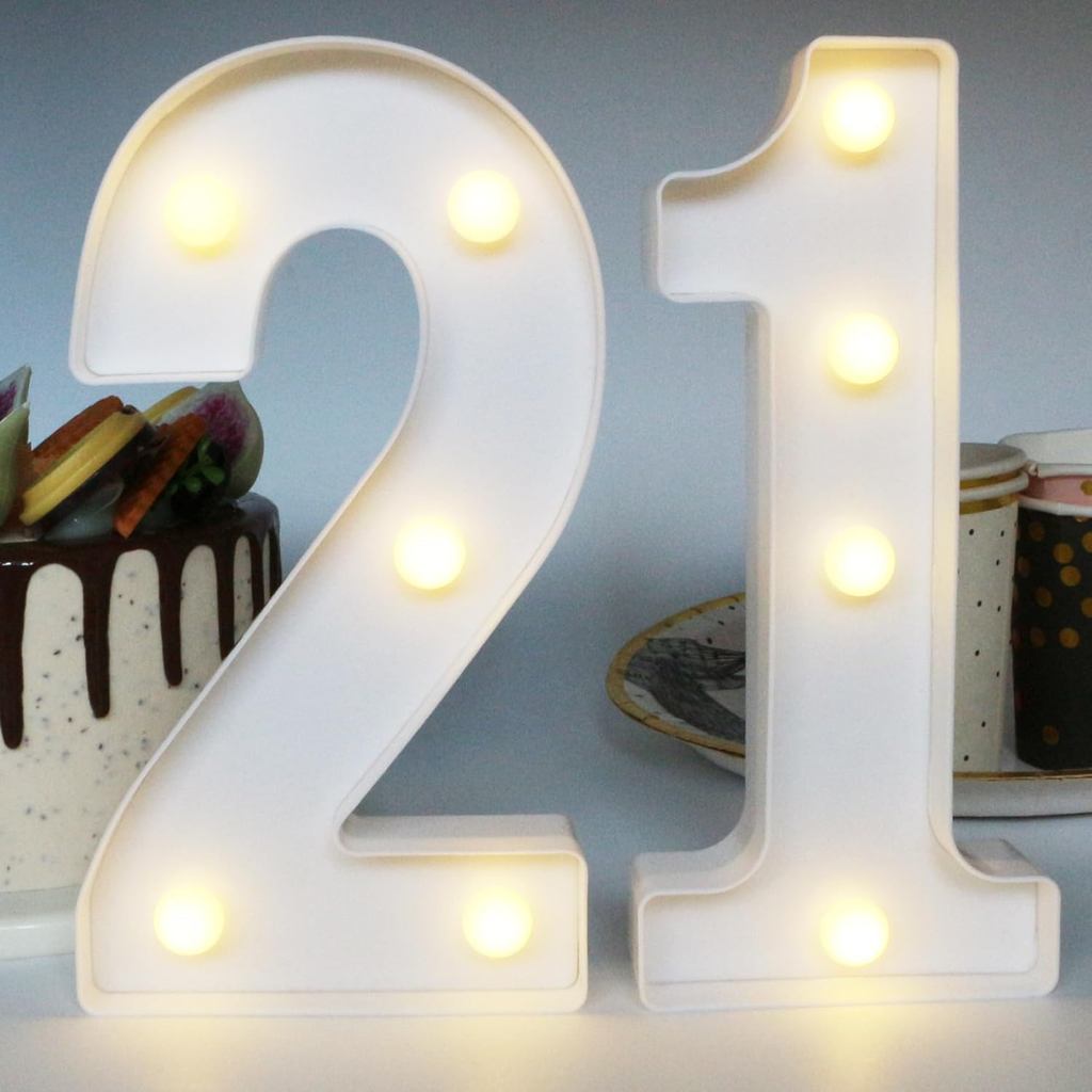 H:8.26 Inches Light Up Numbers 21 Sign, Happy 21st Birthday Decorations for Her & Him, 21 Year Old P