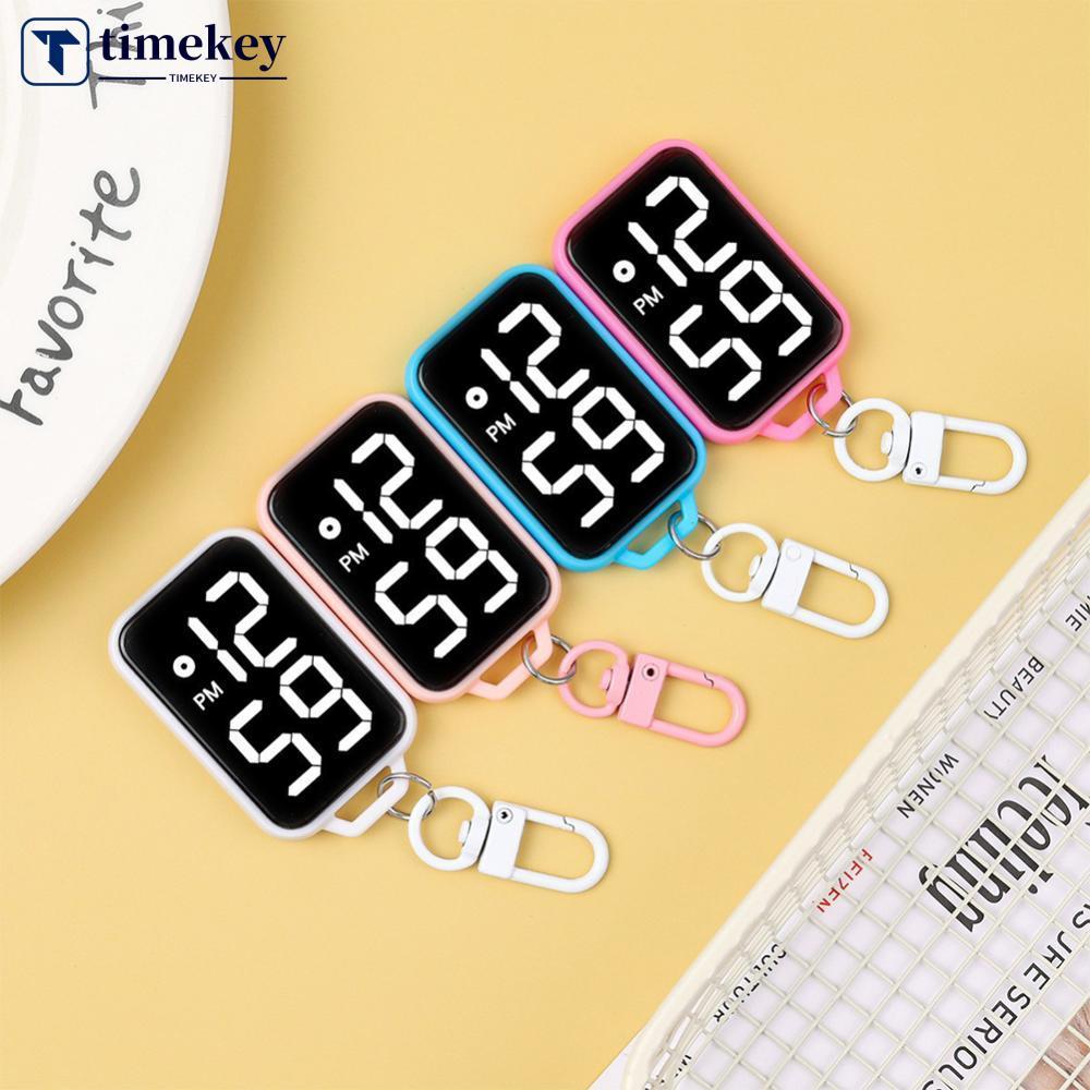 TIMEKEY Square LED พวงกุญแจนาฬิกาดิจิตอลสำหรับนักเรียน เด็ก ออกแบบการ์ตูน J7K8