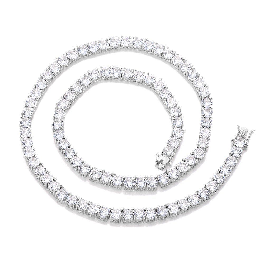 6 มม.Zircon ยุโรปอเมริกัน Hip-Hop Hip-Hop สร้อยคอ Micro-Inlaid Hip-Hop Chain สร้อยคอแถวเดียวกว้างสิบ