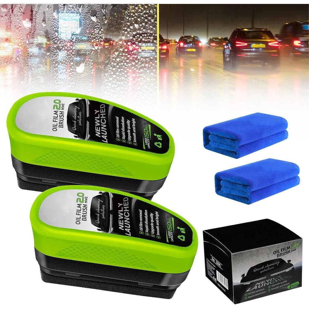 Upgrade Automotive Oil Film Cleaning Brush, New 2.0 Green Oil Film Wipe, Glass Cleaning Board for Wi