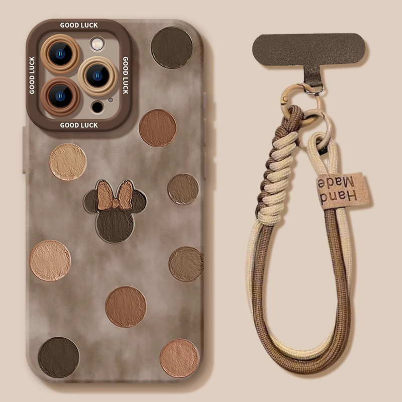 [รูปแบบใหม่สีน้ําตาลมินิ] เคสโทรศัพท์ iPhone 17promax16/14/15/13 เคสซิลิโคนแบบนุ่ม 12/11 เชือกเส้นเล็ก