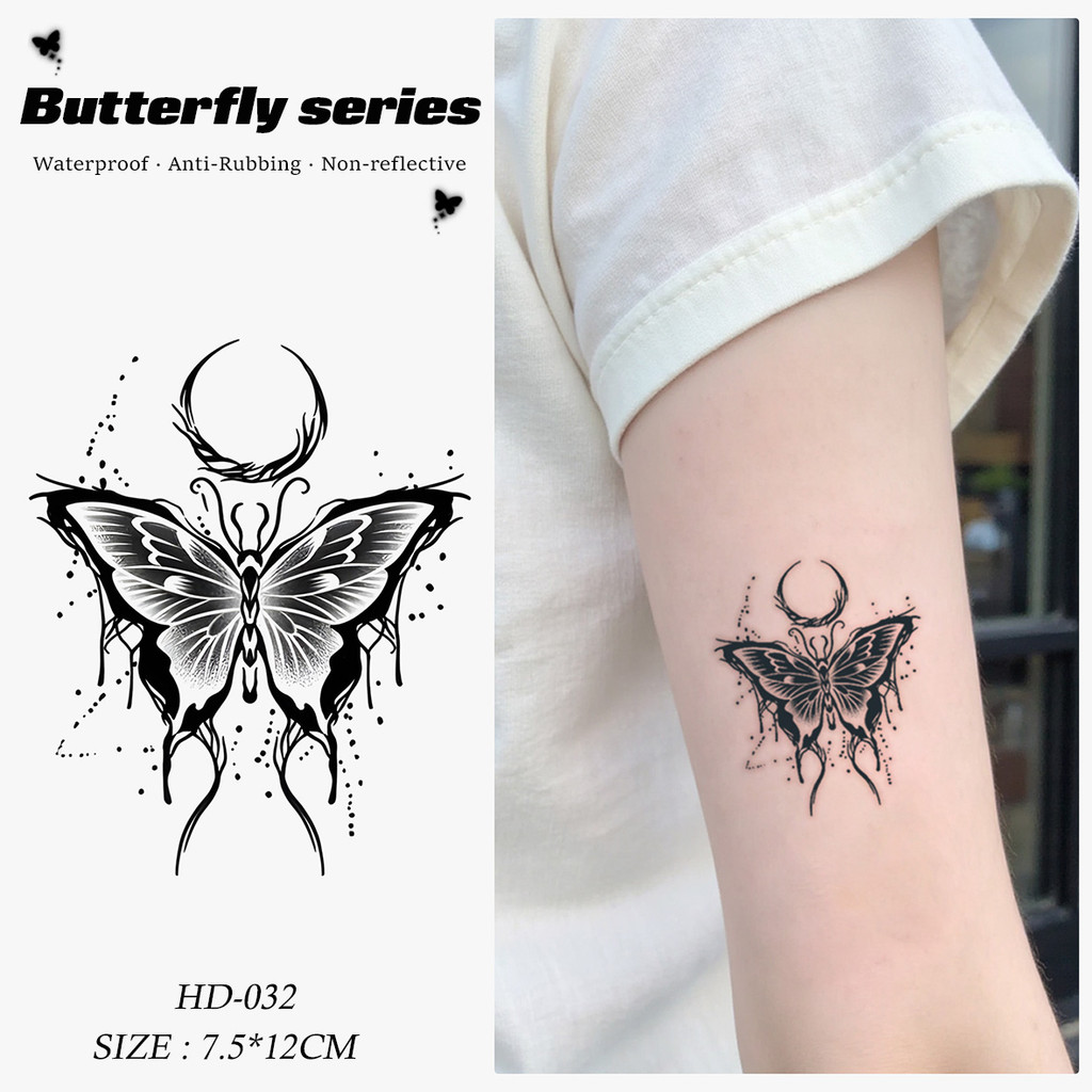 รอยสักกึ่งถาวร HD Butterfly 7x12 ซม. – สติ๊กเกอร์ชั่วคราว Unisex วัสดุปลอดภัย หมึกผลไม้ 032
