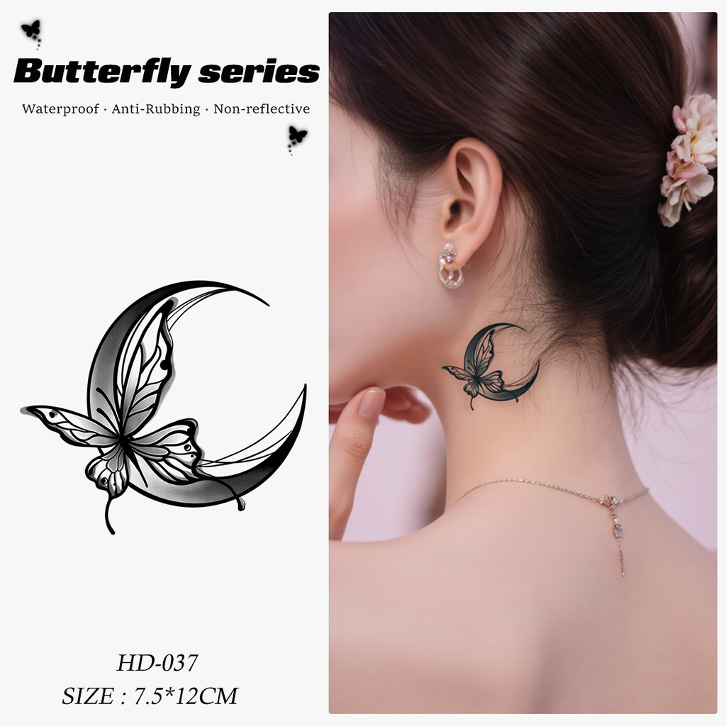 รอยสักกึ่งถาวร HD Butterfly 7x12 ซม. – สติ๊กเกอร์ชั่วคราว Unisex วัสดุปลอดภัย หมึกผลไม้ 037