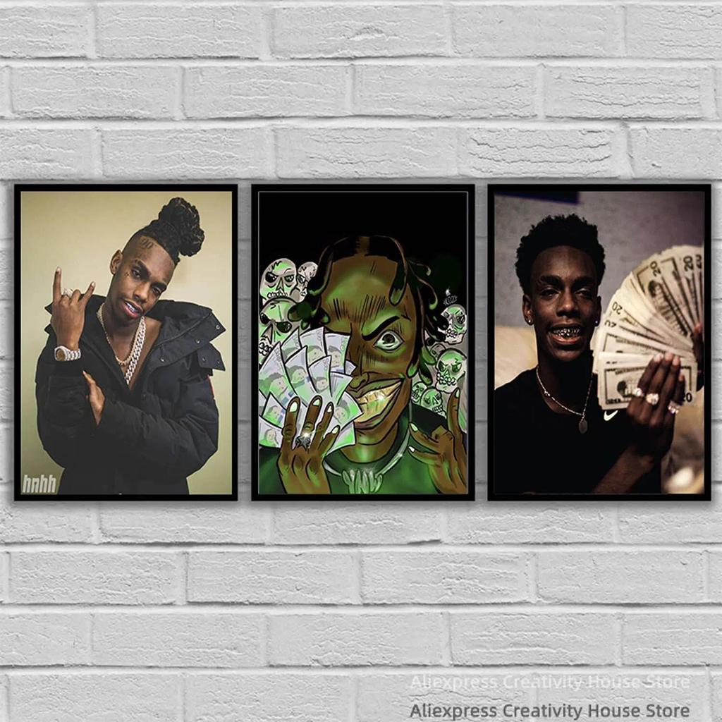 ภาพพิมพ์ผ้าใบ YNW Melly นักร้องเพลง โปสเตอร์ตกแต่งผนัง งานศิลปะสำหรับตกแต่งบ้าน รูปภาพแนวทันสมัย