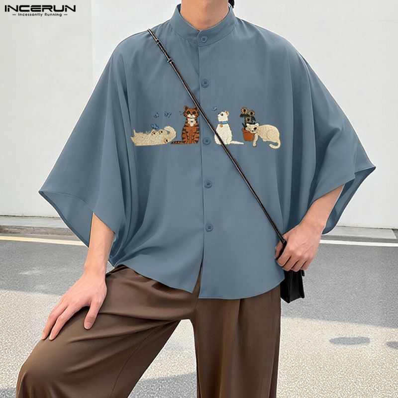 เสื้อเชิ๊ตชาย สไตล์เกาหลีวินเทจ แขน3/4 มีการประดิดประดอยลายสัตว์และปุ่มสวยงาม - รูปที่ 4