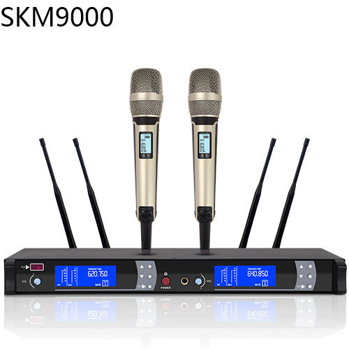 SKM9000 ไมโครโฟนไร้สายหนึ่งสําหรับสองความเข้มข้นจริง FM UHF Home Stage Performance KTV ไมโครโฟน