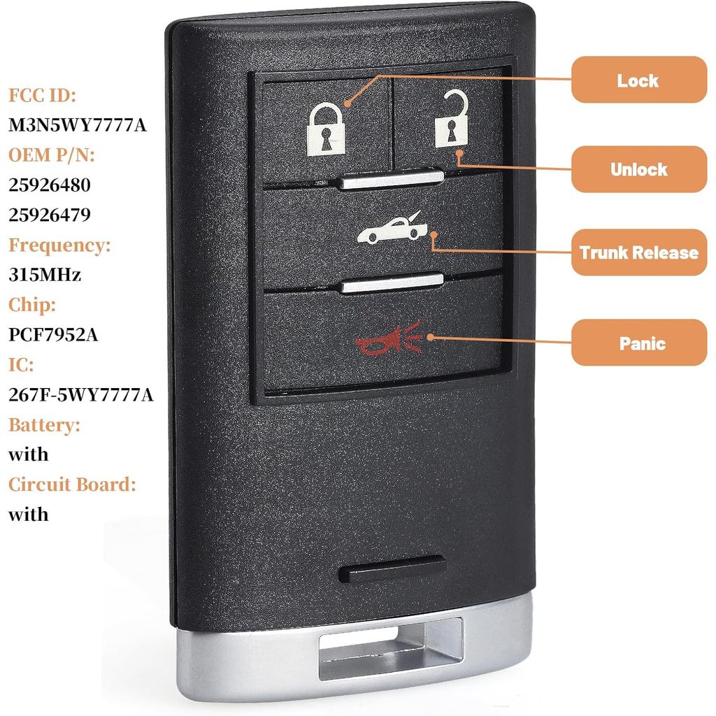 Keyecu Smart Key Fob Replacement 4 Button for Chevrolet Corvette 2008-2013,FCC ID M3N5WY7777A ,P/N:2