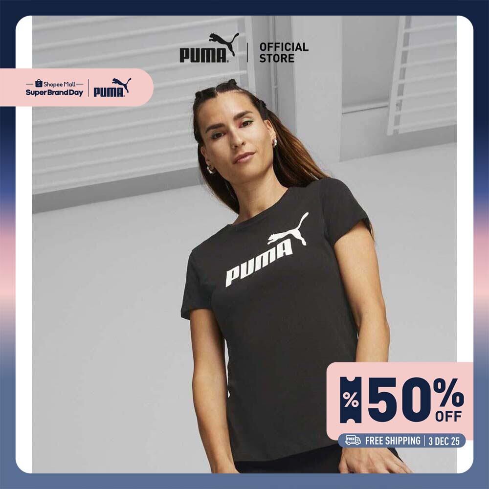 PUMA BASICS - เสื้อยืดผู้หญิง Essentials Logo สีดำ - 58677401