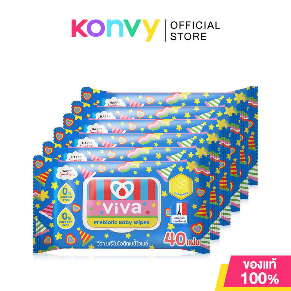 ViVa x Happy Sunday Prebiotic Baby Wipes [40 Sheets x 6pcs] วีว่า ผ้าเปียก พรีไบโอติก 40แผ่น.