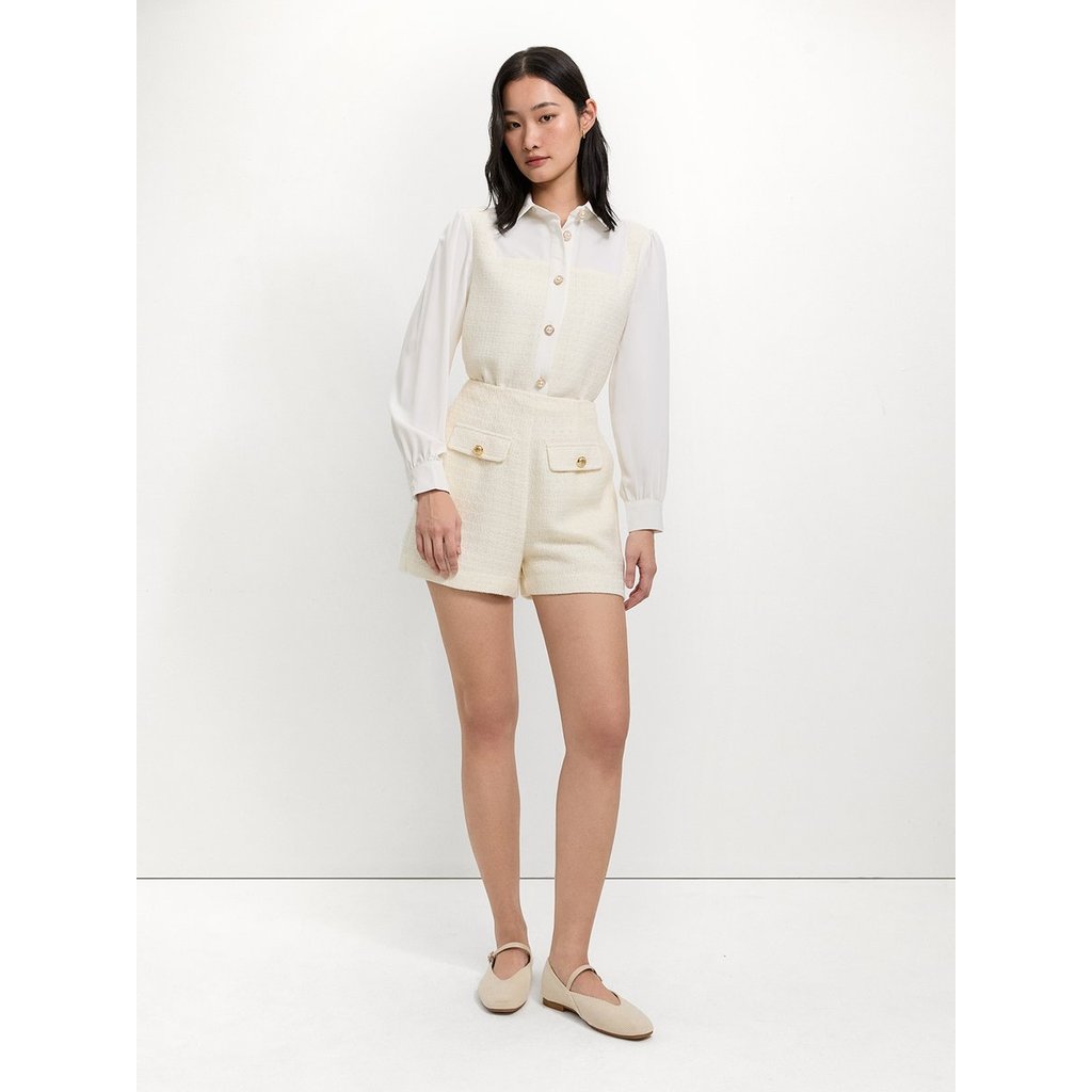 [Pomelo] เสื้อทวีตแต่งกระดุมมุก / Tweed Pearl Button Top — صورة 3