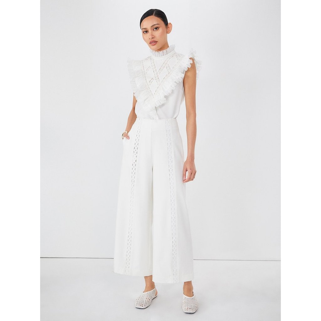 [Pomelo] กางเกงขากว้างแต่งลายฉลุ / Eyelet Wide Leg Trousers — صورة 5