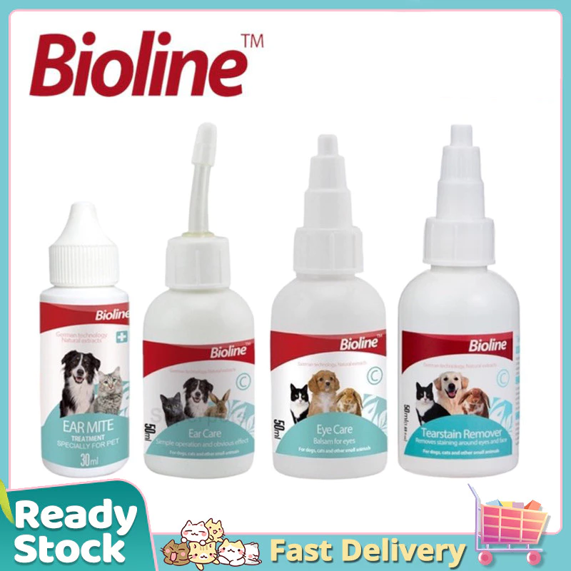 สเปรย์ Bioline 50ml ลดคราบน้ำตาสุนัข-แมว ทำความสะอาดหู+ตา ฆ่าไรหู ไม่แสบตา แถมแผ่นเช็ดฟรี