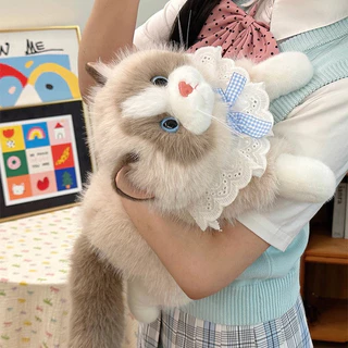 ตุ๊กตาแมว แมวเปอร์เซียผ้านุ่ม ตุ๊กตาแมวเหมือนจริง 45CM มีโบว์ สามารถส่งเสียงได้ ของเล่นเด็ก
