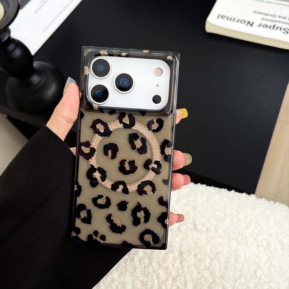 17โปรแม็กซ์ แฟชั่นแม่เหล็กเสือดาวพิมพ์กึ่งโปร่งใสเคสโทรศัพท์เข้ากันได้สําหรับ ไอโฟน 16โปรแม็กซ์ 15โป