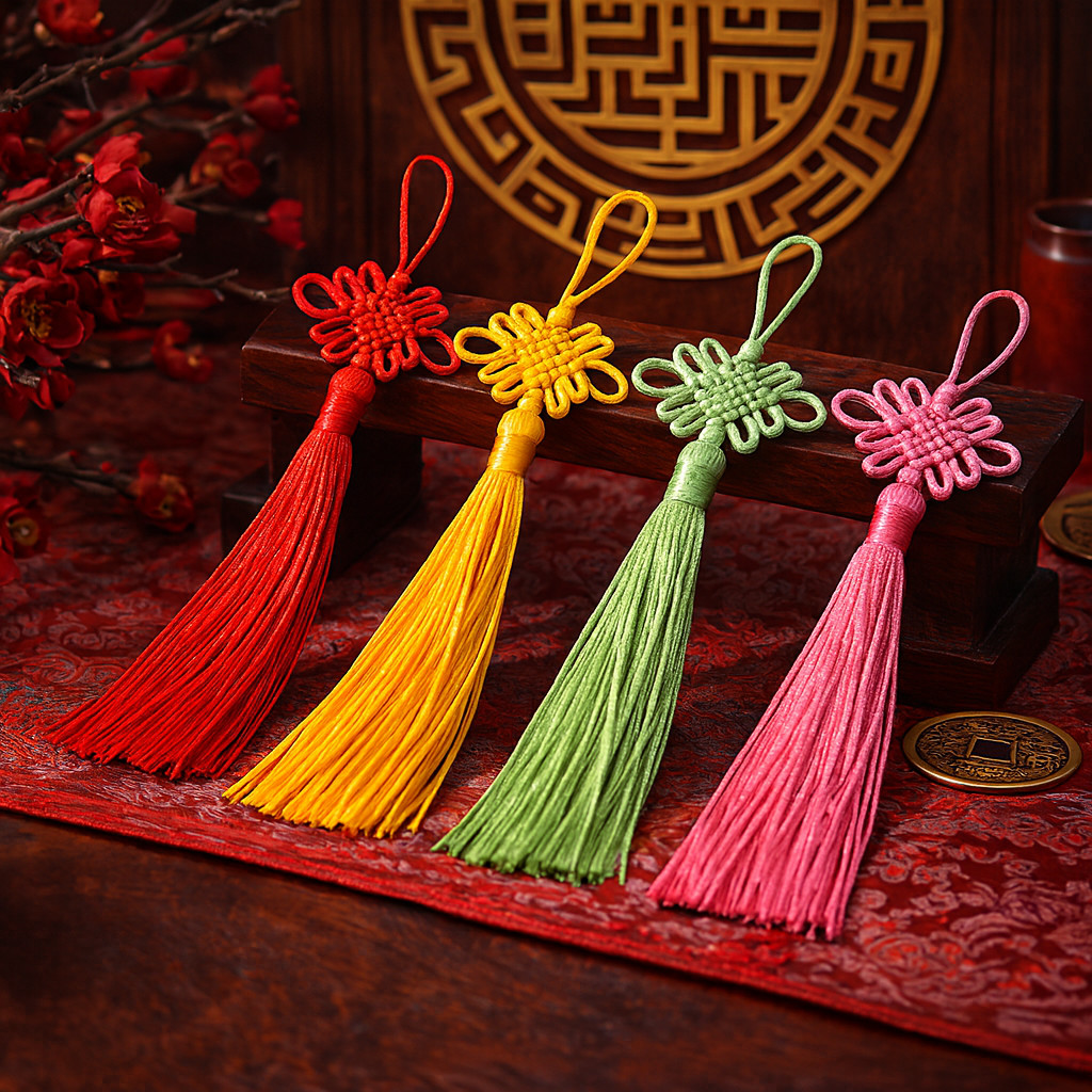 พู่จีน พู่มงคล พู่แดง เงื่อนอนันต์ภาค เงื่อนมังกร เงื่อนผานฉาง แขวนตกแต่ง ของชำร่วย งานมงคล งานพิธี ของที่ละลึก ฮวงจุ้ย