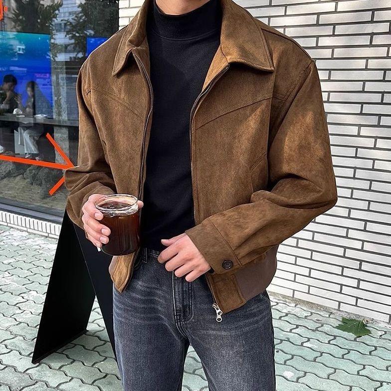 MNO.9 Jacket JK7388 เสื้อแจ็คเก็ต (ทรงครอป) แขนยาว เสื้อคลุมชาย Man Clothing ผู้ชาย น้ำตาล