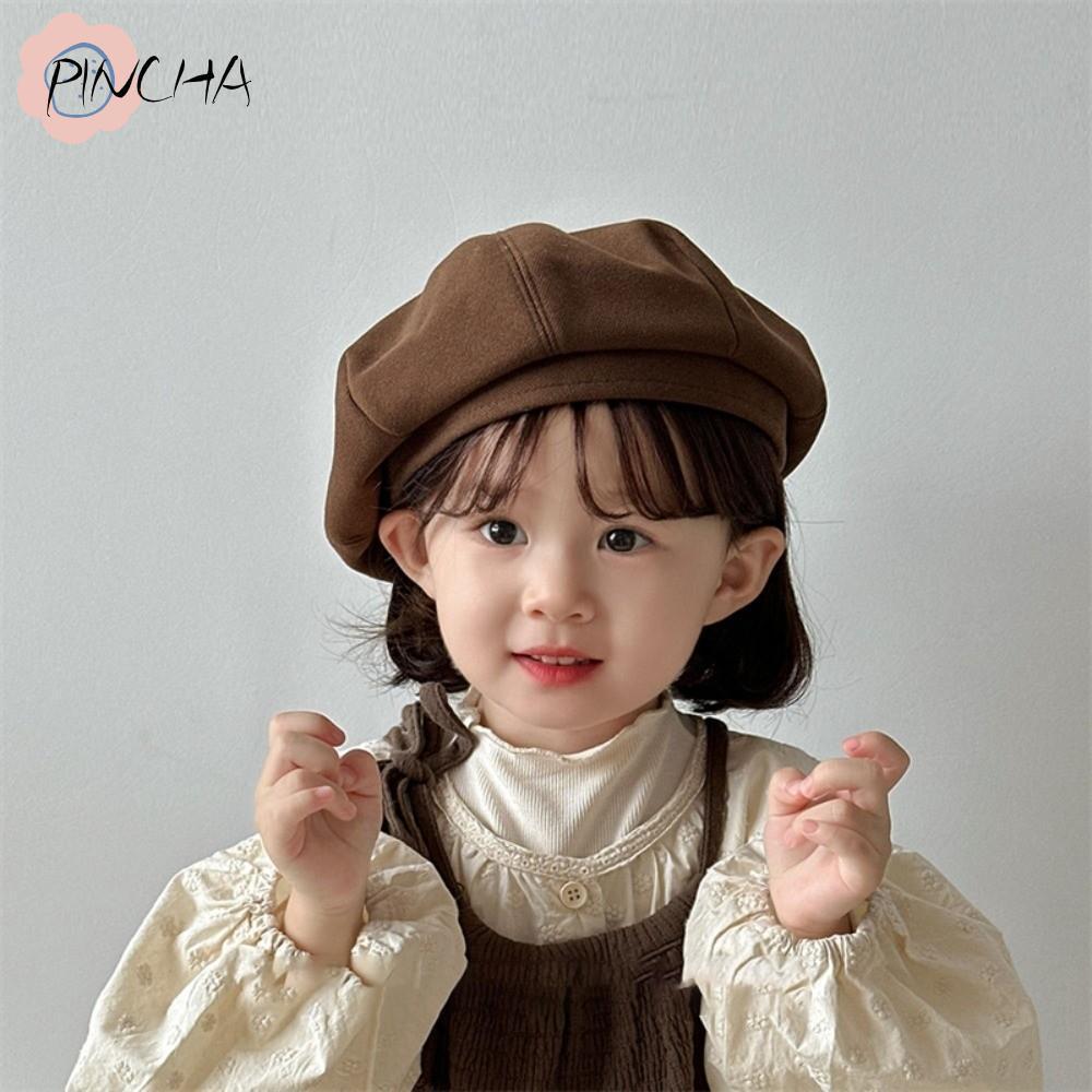 พินชา เด็กฤดูหนาวหมวกเบเร่ต์,ป้องกันหูที่อบอุ่นแปดเหลี่ยมหมวก,แฟชั่นสีทึบนุ่มหมวกฟักทองเกาหลีทารกหญิง