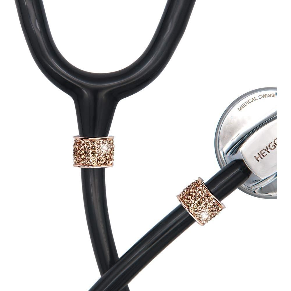 2 Pack Bling Rose Gold Stethoscope Charms, Stethoscope Id Name Tag Sparkle Unique Accessories for Nu