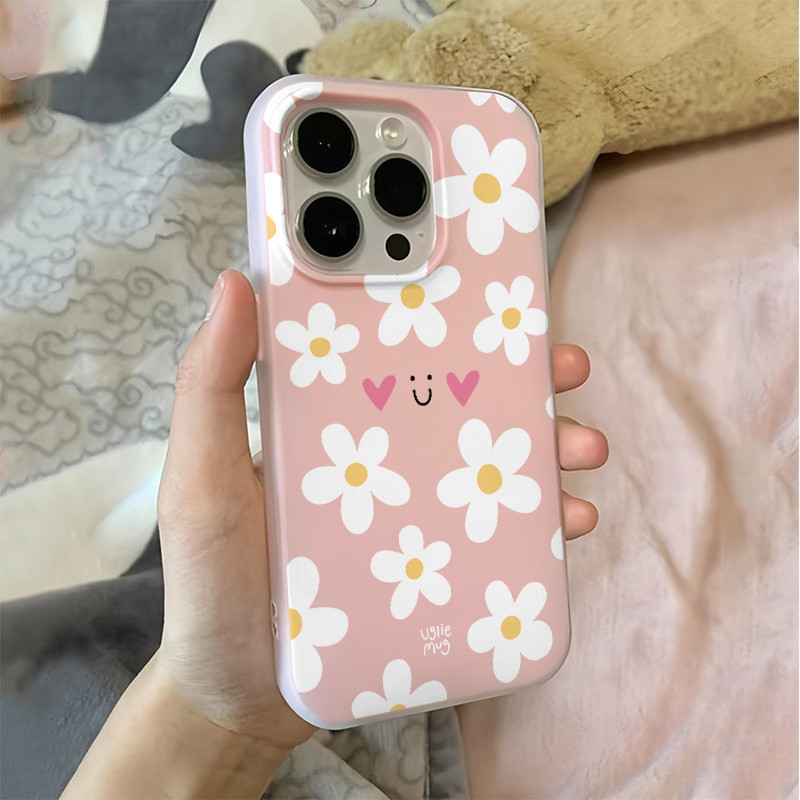 SUN👏เคสโทรศัพท์ ดูดีเรียบง่าย  เหมาะสำหรับเคสไอโฟน iphone 11 17 16 Pro Max XR 12 13 14 15 สีชมพูสวยงาม#080