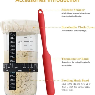 โถหมักเบเกอรี่ ขนมปังเบเกอรี่อุปกรณ์ขวดแก้วพร้อม Sourdough Starter Jar Kit 24OZ Sourdough Jar ออนซ์ Scale