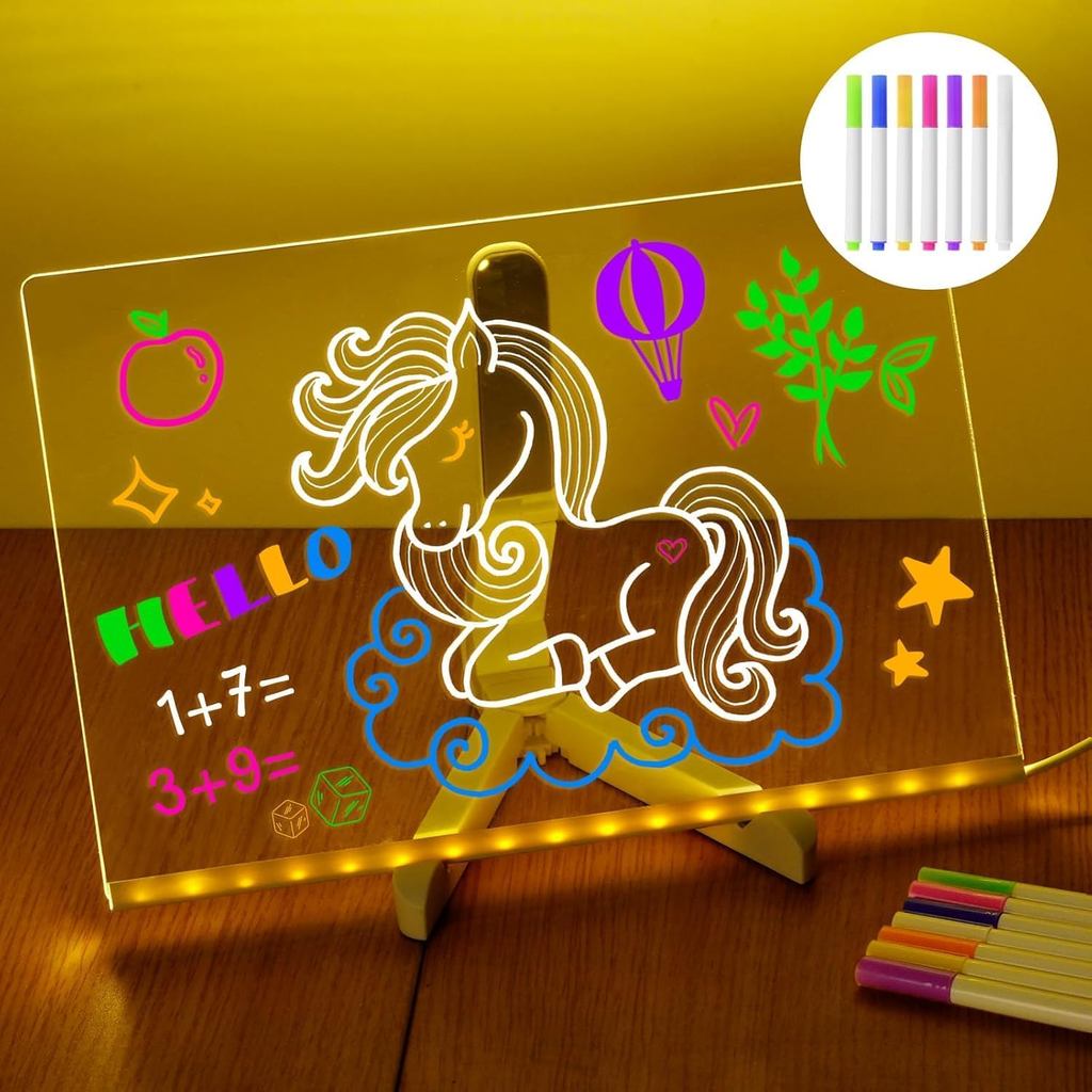 LED Note Board with Colors 11.8 X 7.9”, Acrylic Dry Erase Board with Light, Led Drawing Writing Boar