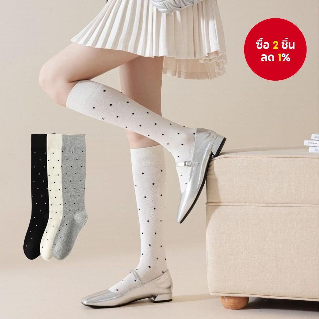 JK Sweet Polka Dot Calf Socks-ถุงเท้าผ้าฝ้ายโกธิคยาวถึงเข่า