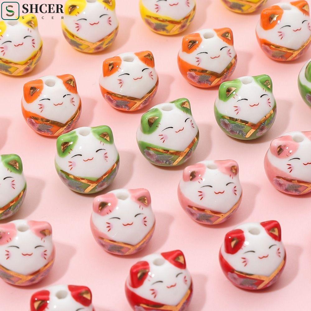 SHCER ลูกปัดแมว พลูตัส, ลูกปัด Kitty Cat Maneki-eko, สร้อยคอสวยเซรามิค Makeing สร้อยข้อมือ DIY เครื่