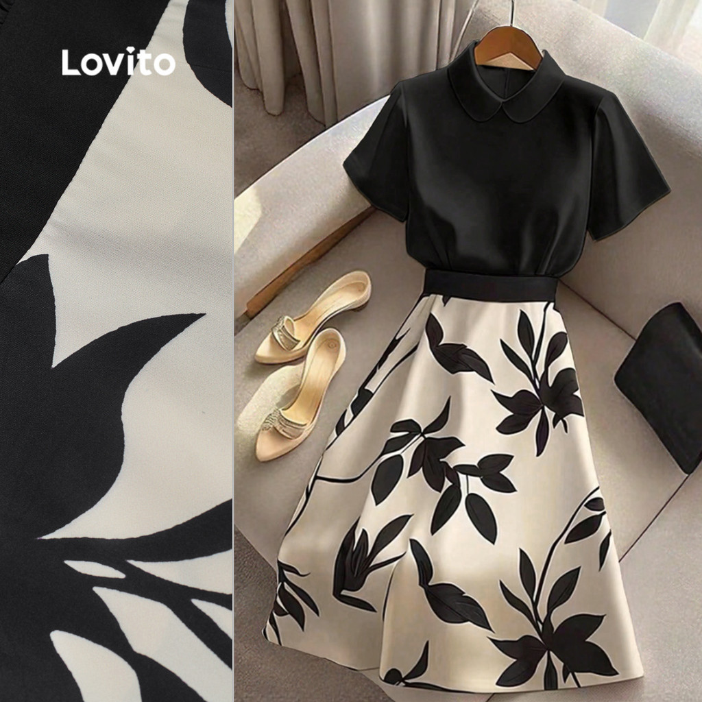 Lovito ชุดเดรสสบายๆ สำหรับฤดูใบไม้ผลิ/ฤดูร้อน สีดำ สำหรับผู้หญิง L154ED235